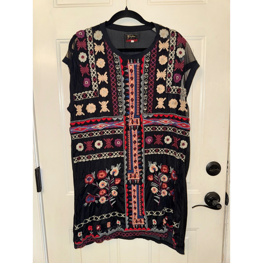 Biya Johnny Was XL Black Embroidered Mesh Floral Tunic Top Sleeveless B34619-8